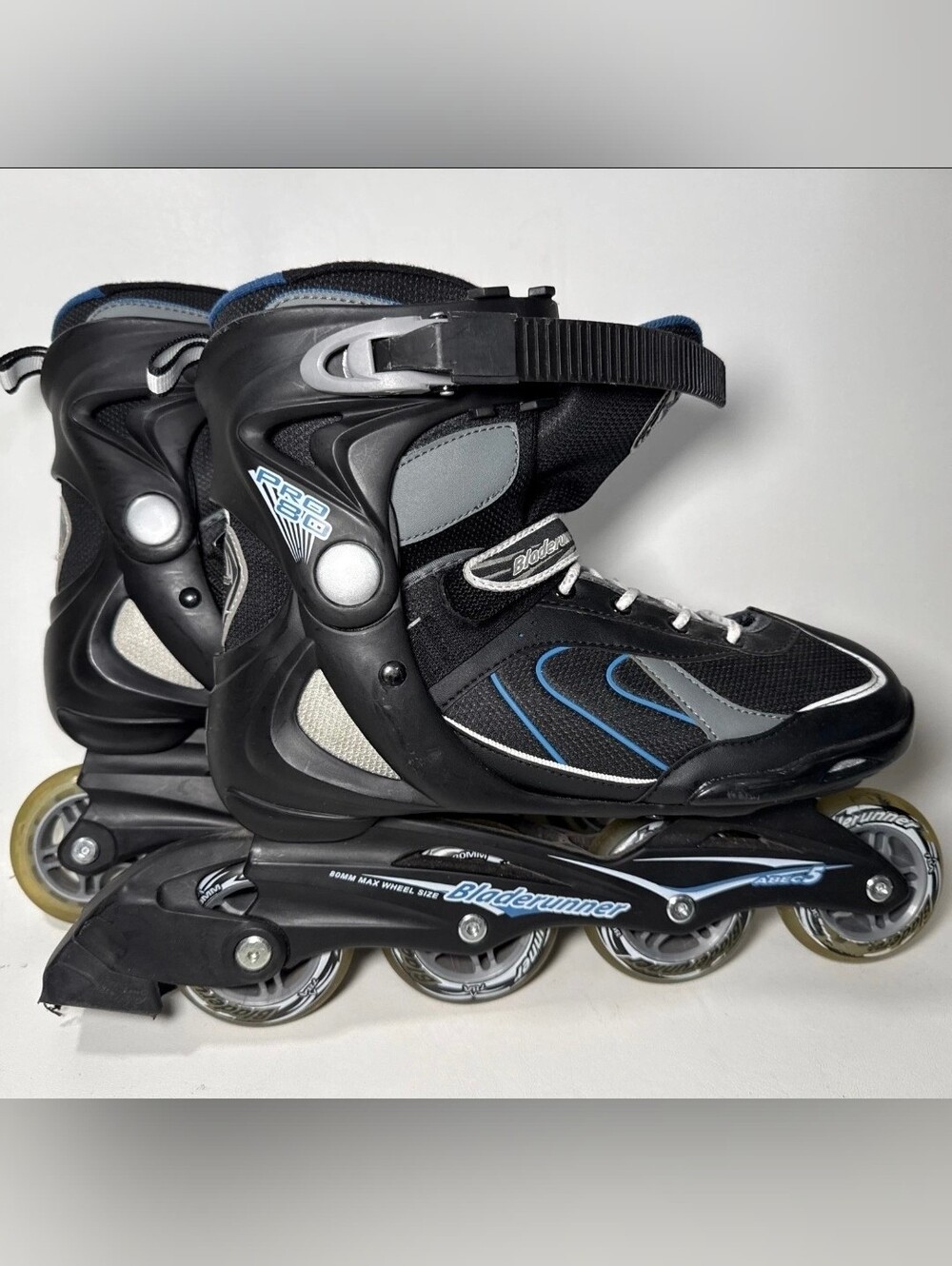 Bladerunner Pro 80 Men’s Inline Skates Size 9 Blue/Black EUC Rollerblades ABEC 5